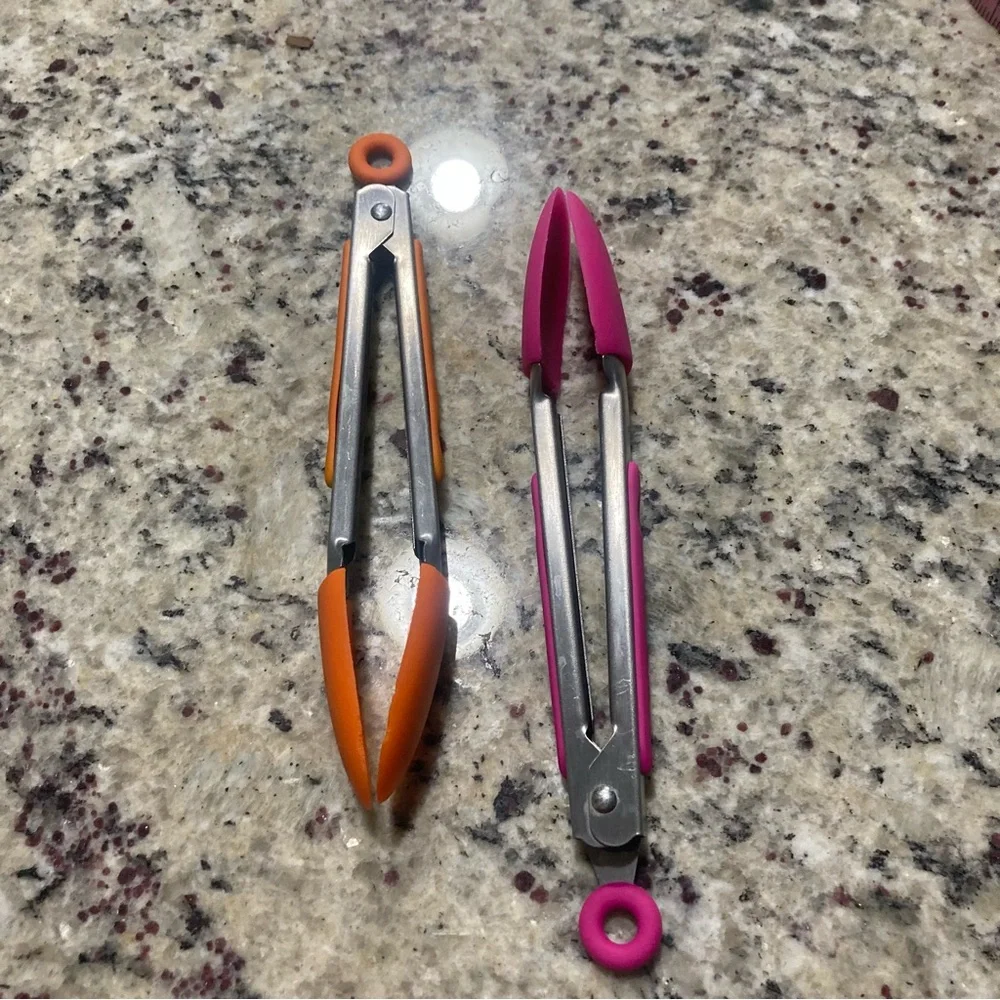 P!zazz pink and orange silicone with metal mini serving tongs new but stored
